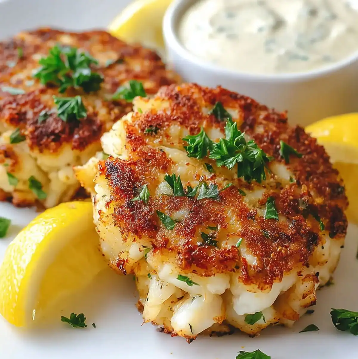 Authentic Maryland Crab Cakes – Best Recipe Ever 69 Crispy homemade Maryland crab cakes with tartar sauce and lemon.