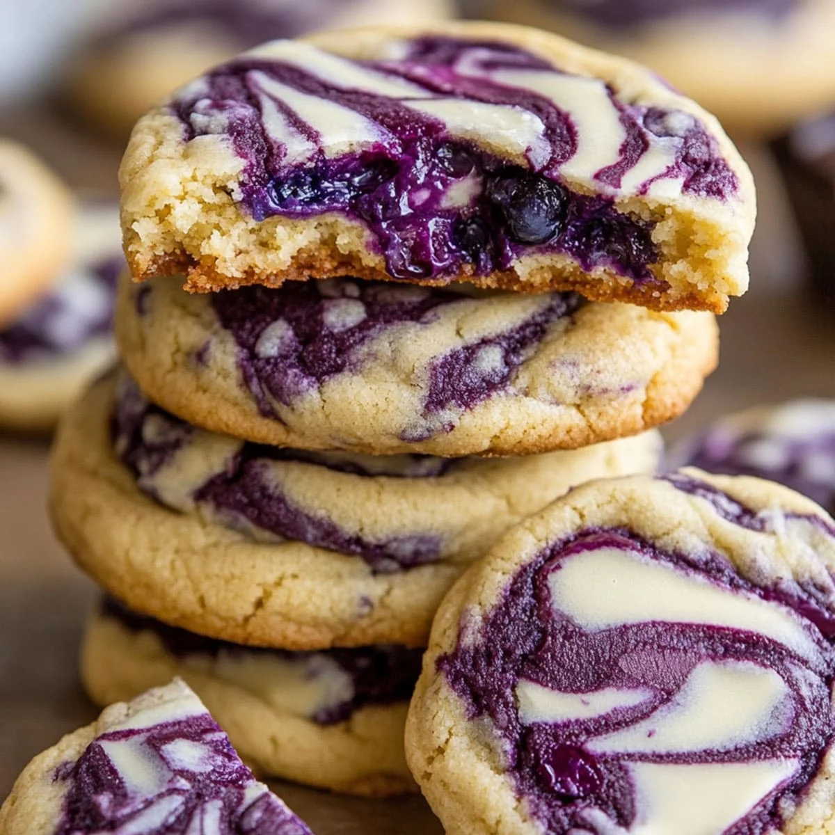 Blueberry Cheesecake Cookies with cream cheese and blueberry swirl