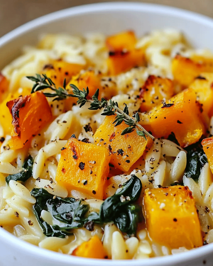 Creamy Orzo with Roasted Butternut Squash and Spinach