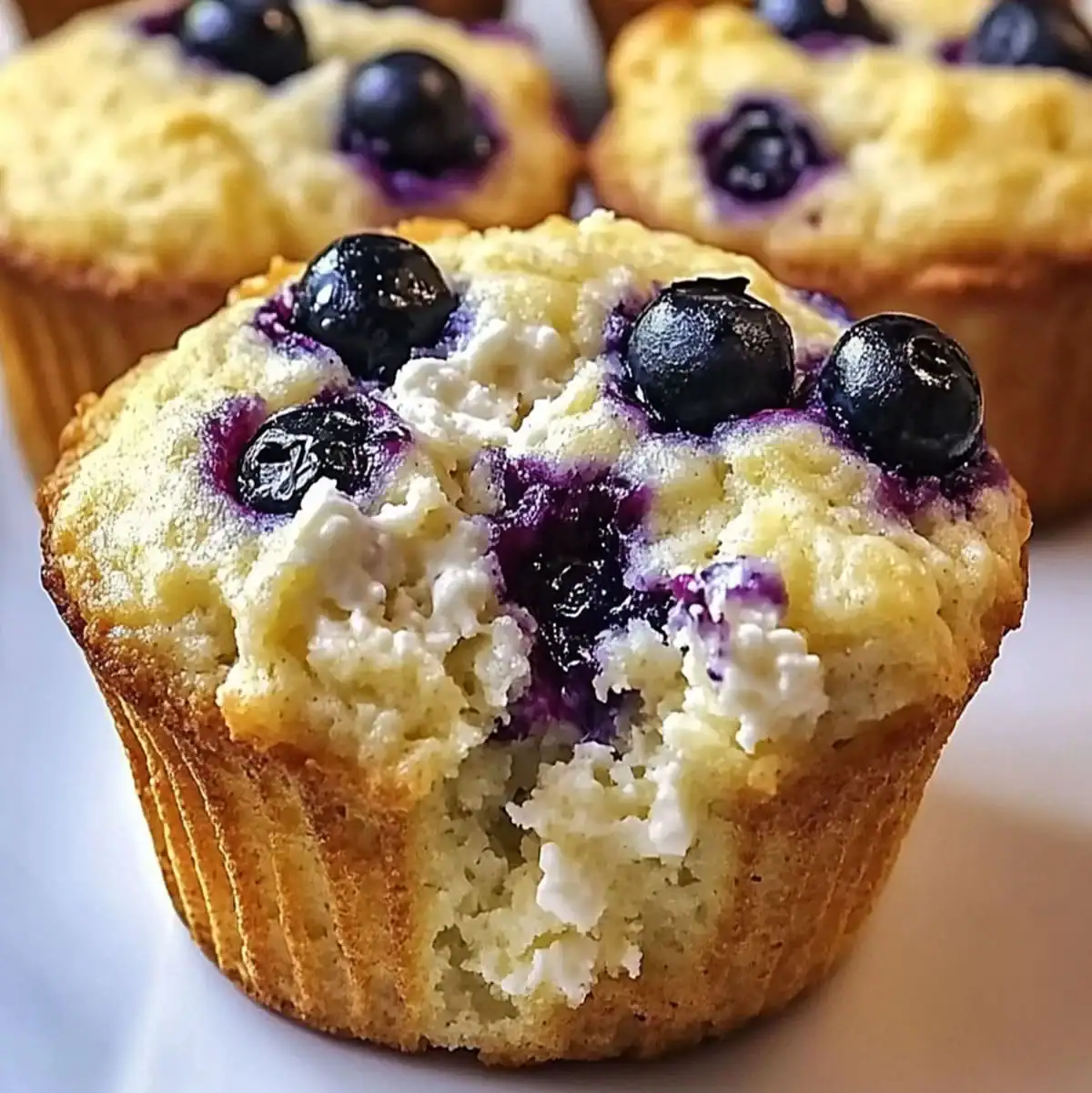 Blueberry Cottage Cheese Muffins – Easy Snack Idea 64 Freshly baked blueberry muffin with cottage cheese on white plate