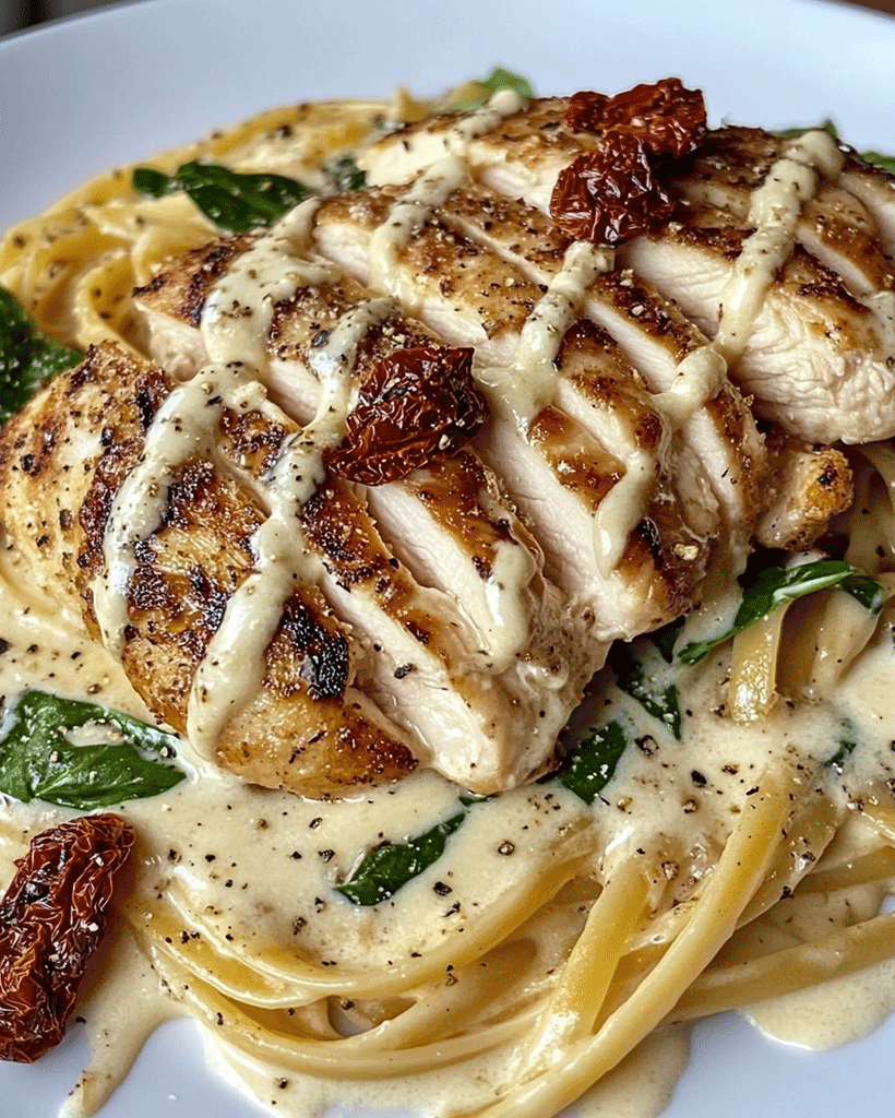 Fettuccine Alfredo with Chicken and Spinach - Easy Recipe