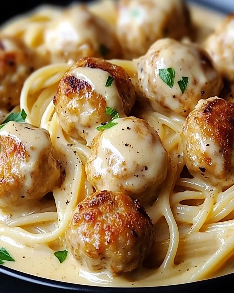 Garlic Butter Chicken Meatballs Recipe | Creamy Pasta Dish