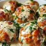 Chicken Ricotta Meatballs with Spinach Alfredo Sauce - Easy Recipe