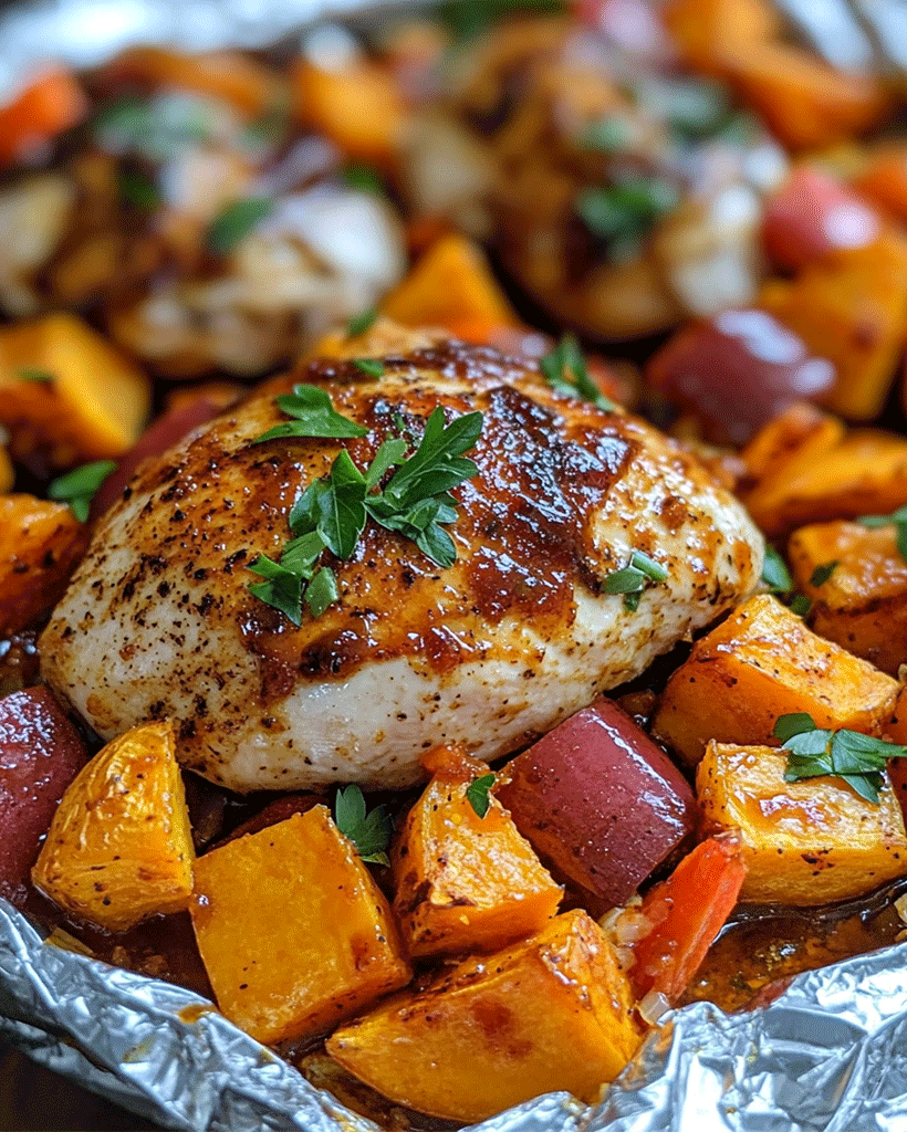 BBQ Chicken and Sweet Potato Foil Packets – Easy Recipe