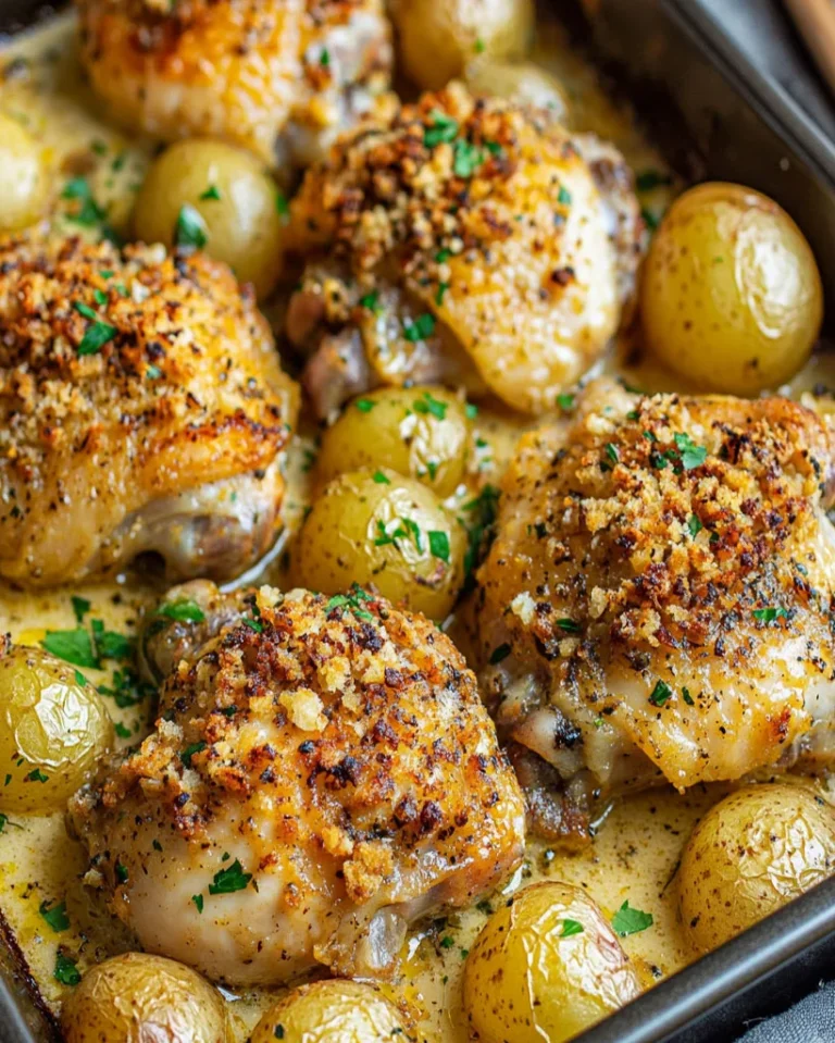 Garlic Parmesan Roasted Chicken with Baby Potatoes – Easy Recipe