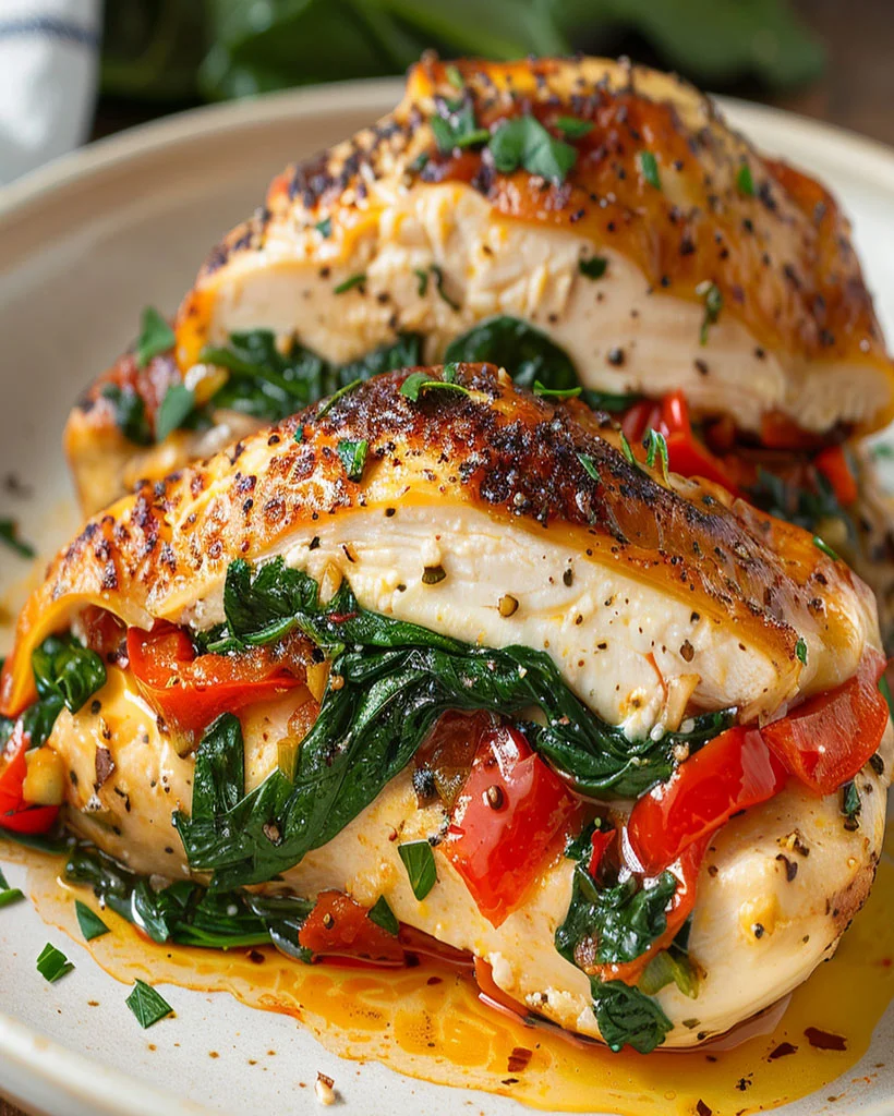 Roasted Red Pepper Stuffed Chicken – Healthy Dinner Idea