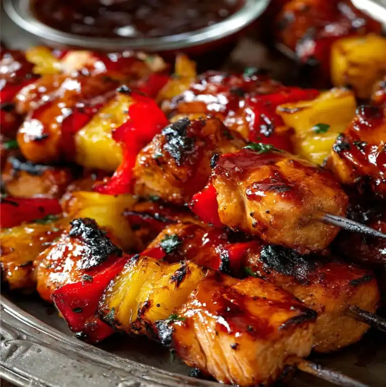 Juicy chicken kabobs with sweet and smoky BBQ glaze