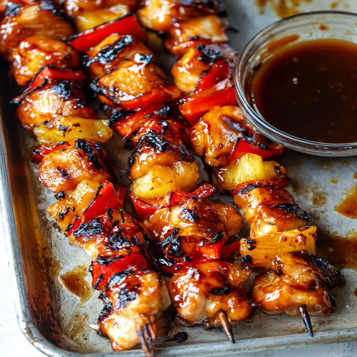 Chicken Kabobs Recipe for Grilling | Easy BBQ Ideas 70 Close-up of summer chicken kabobs with red peppers and pineapple