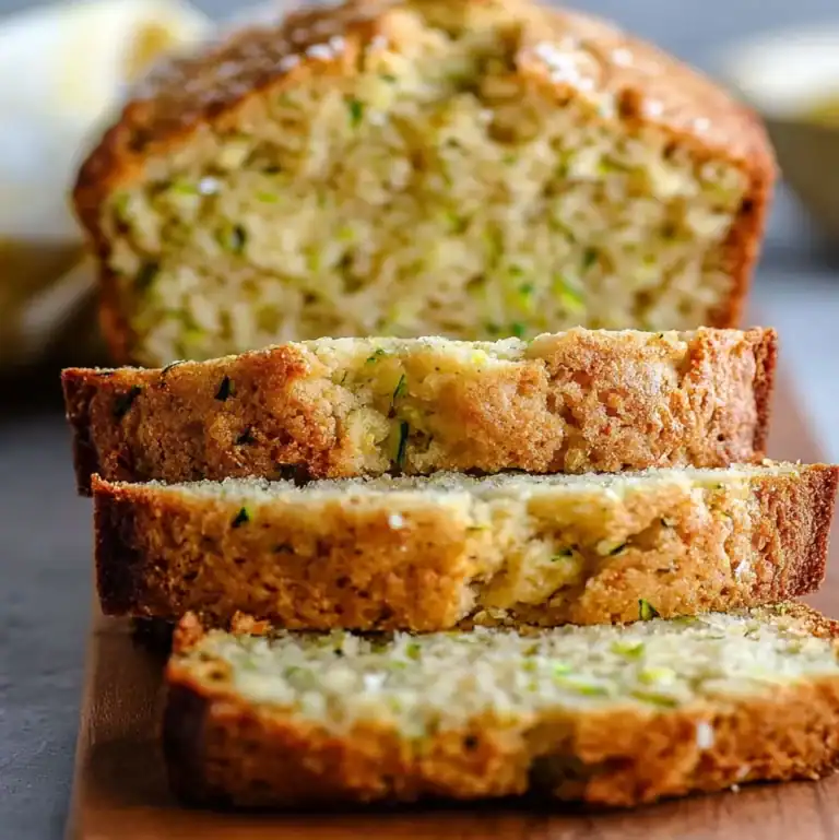 Healthy gluten-free zucchini bread loaf sliced and ready to serve