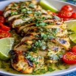 Salsa Verde Grilled Chicken | Cheesy Weeknight Dinner 65 Low carb grilled chicken breast with salsa verde and lime wedges