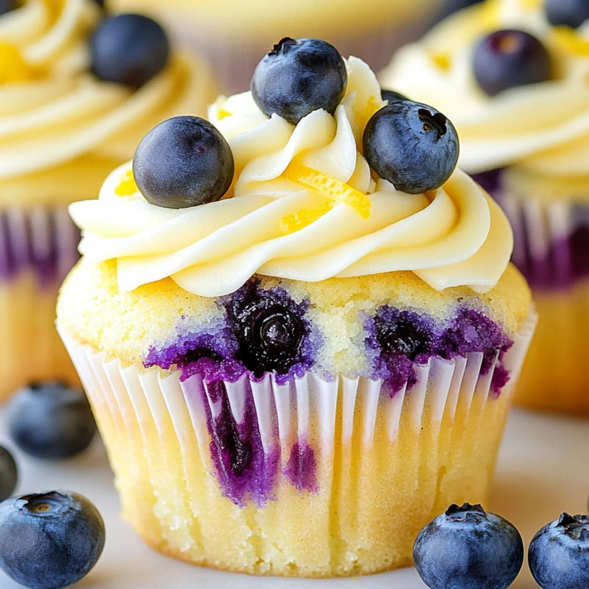 Lemon Blueberry Cupcakes – Perfect Summer Treat 116 Lemon blueberry cupcake with cream cheese frosting and whole blueberries on top