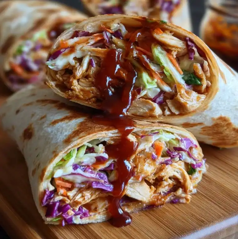 BBQ chicken coleslaw wraps with tangy slaw and BBQ drizzle