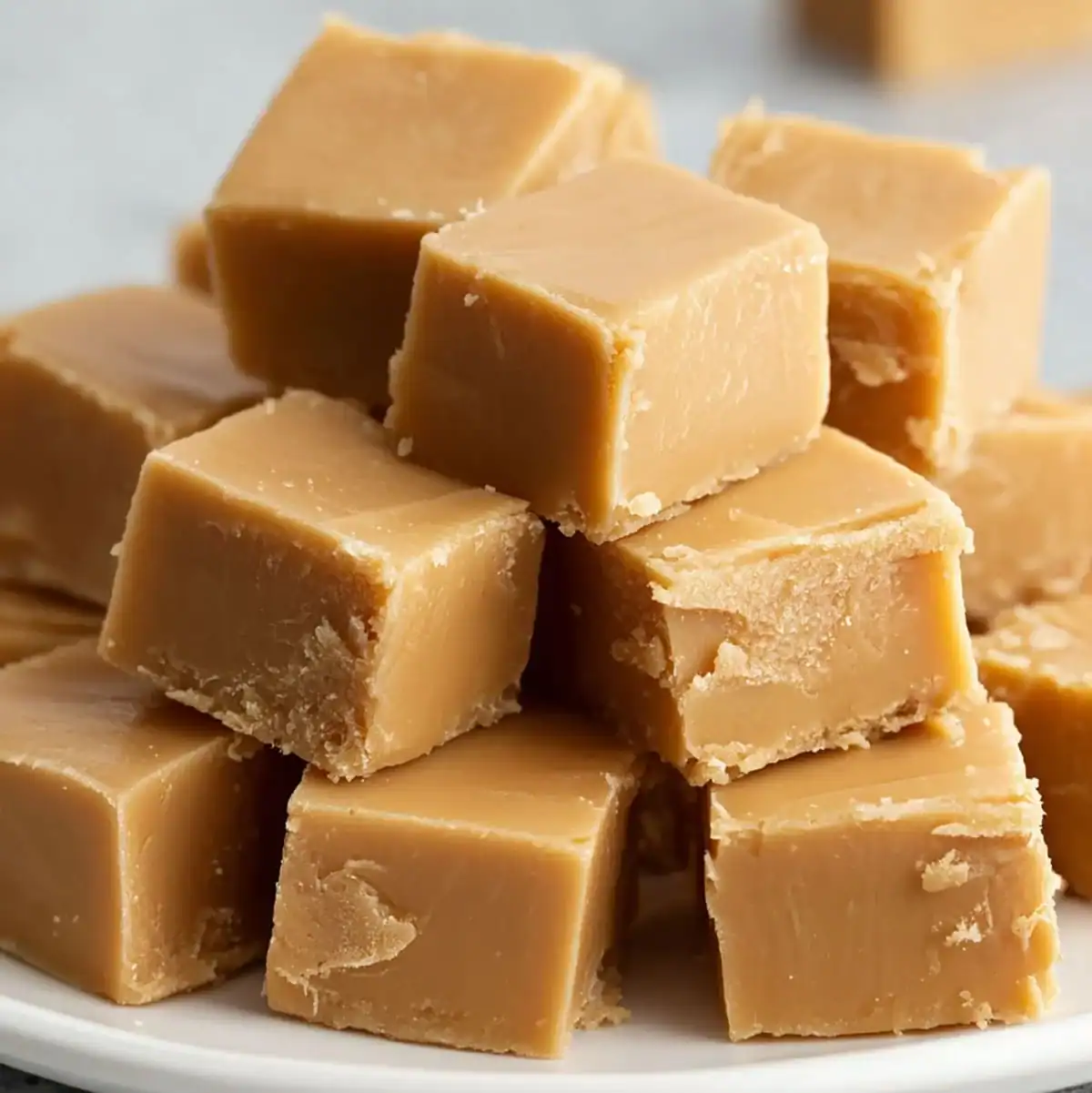 Best Peanut Butter Fudge – Ready in 15 Minutes 51 Creamy homemade peanut butter fudge cut into squares on a plate