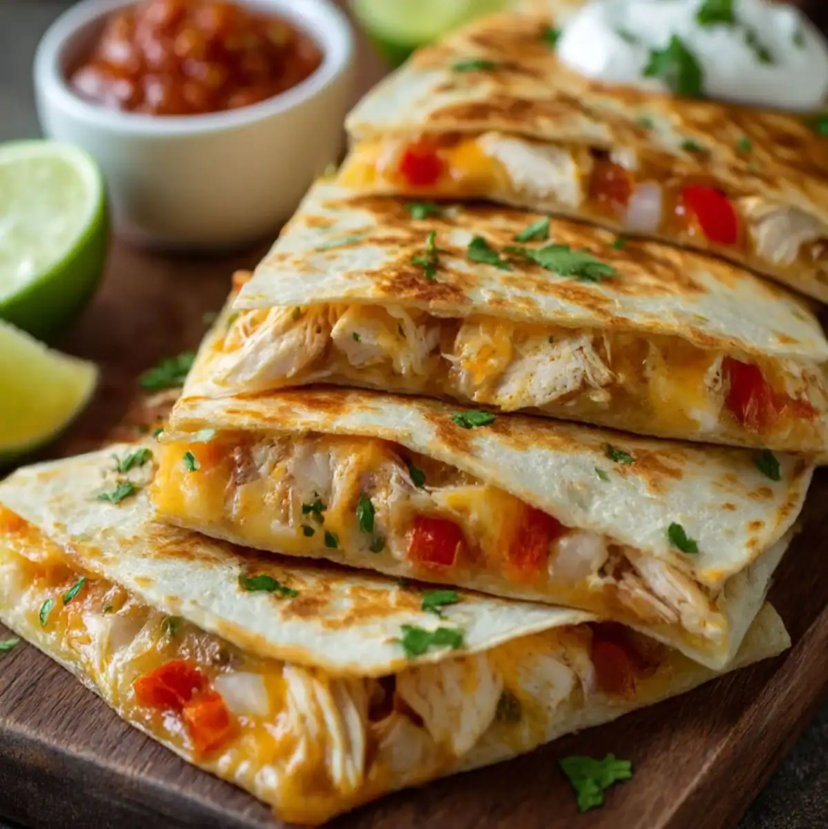 Cheesy Chicken Quesadilla – Ready in 20 Minutes 55 Chicken quesadilla with cheese and peppers.