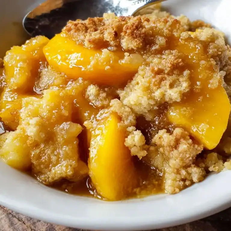 Freshly baked Southern peach cobbler with golden brown topping