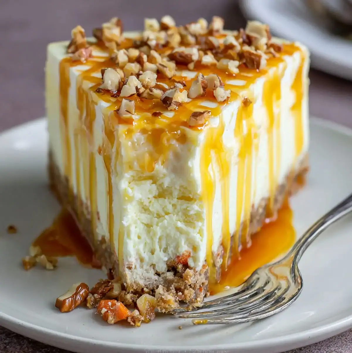 Carrot Cake Cheesecake – Easy Dessert Idea 84 Easy carrot cake cheesecake with walnut topping and caramel sauce