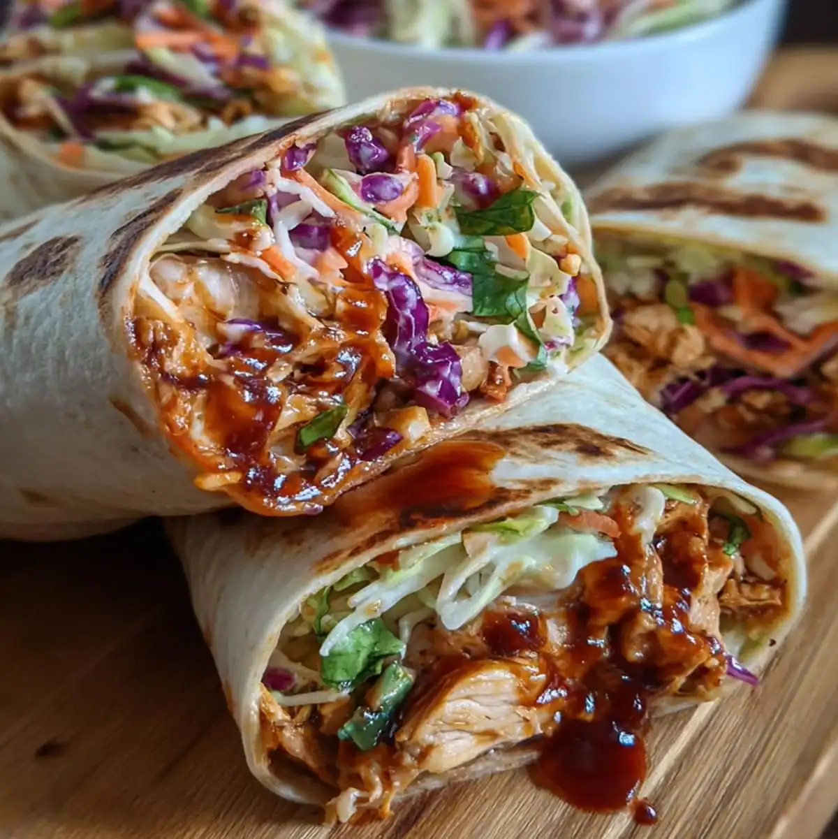 BBQ Chicken Coleslaw Wraps – Quick 15 Min Recipe 67 Grilled BBQ chicken wrap with coleslaw and sauce