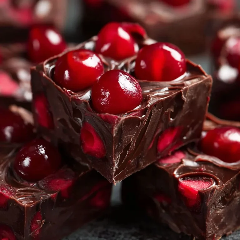 Close-up of Halloween Dracula Dark Cherry Fudge with rich chocolate and cherry textures.