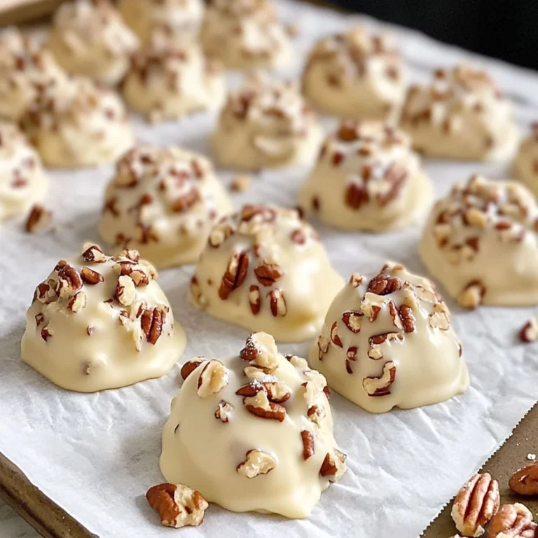 No Bake White Chocolate Pecan Truffles arranged on parchment paper