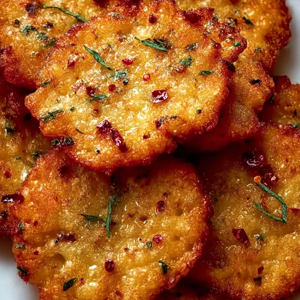 Close-up of crispy spicy Ritz Crackers with herbs and red pepper flakes