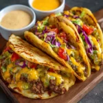 Gooey Smash Burger Tacos with crispy tortillas and melted cheese