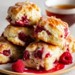 Raspberry Cream Cheese Biscuits homemade with glaze and fresh raspberries