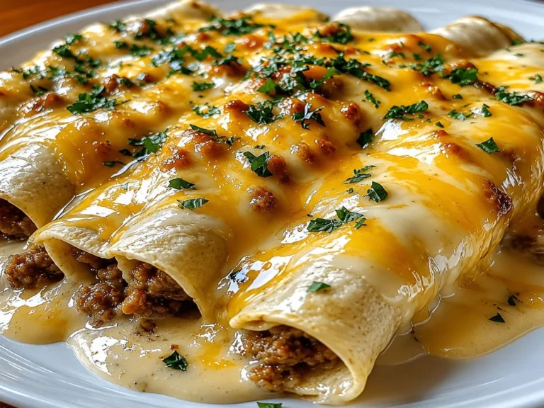 Breakfast Enchiladas with Sausage Gravy covered in creamy sausage gravy, melted cheese, and fresh herbs.