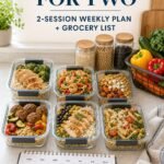 Meal prep for two with six prepared meals and a two-session weekly plan headline